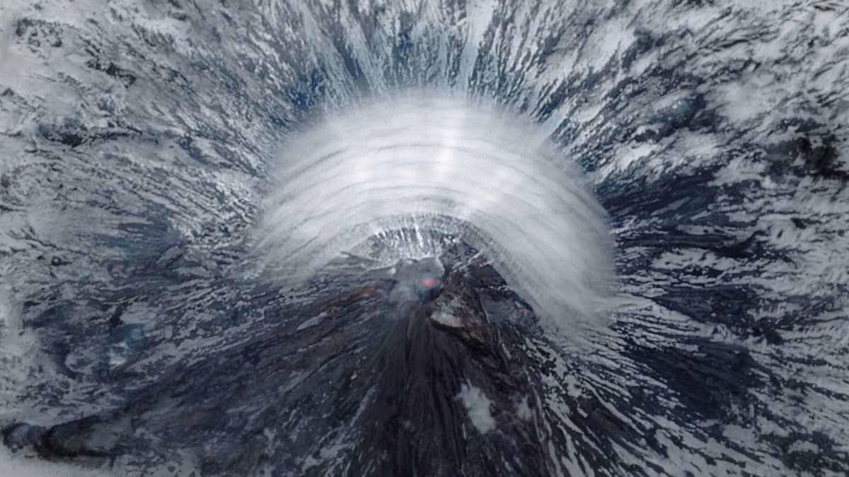 Lenticular clouds over volcano